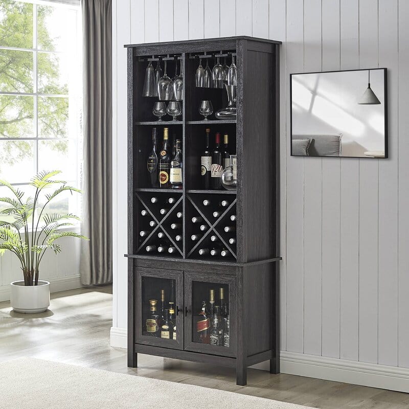 Bar Cabinet Bookshelf With Glass Doors