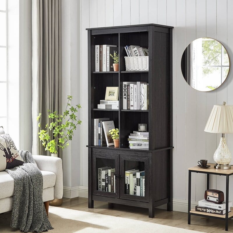 Bar Cabinet Bookshelf With Glass Doors
