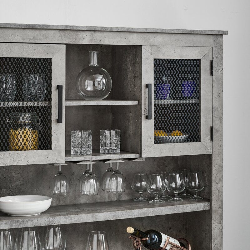 Tall Cabinet In Concrete Finish With Mesh Doors