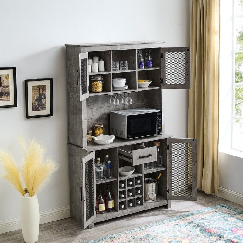 Tall Cabinet In Concrete Finish With Mesh Doors
