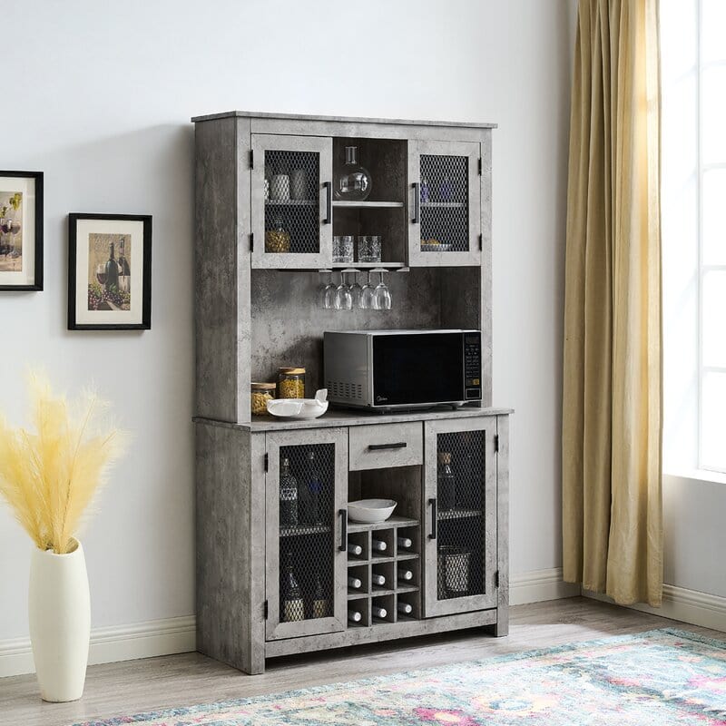 Tall Cabinet In Concrete Finish With Mesh Doors