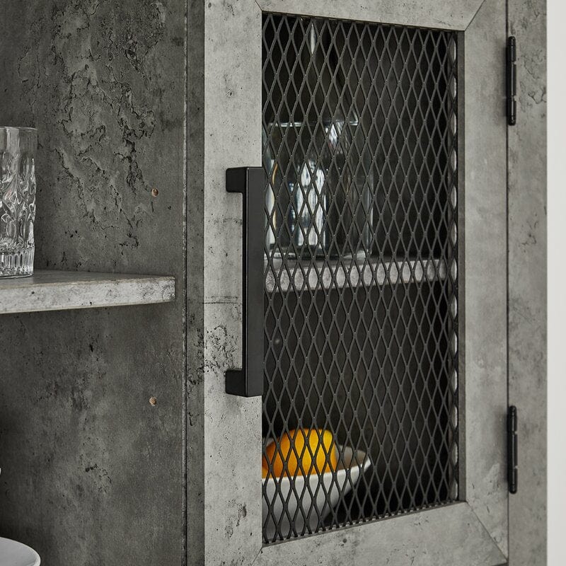 Tall Cabinet In Concrete Finish With Mesh Doors