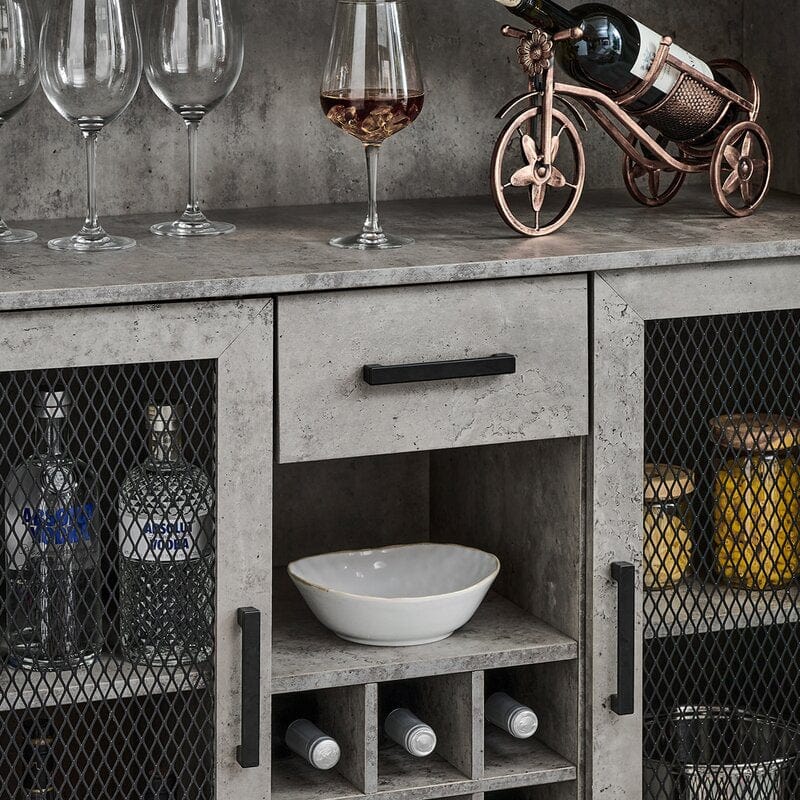 Tall Cabinet In Concrete Finish With Mesh Doors