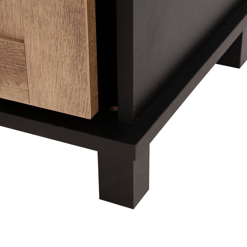 Modern Industrial Black Wine Bar Cabinet With Natural Top And Sliding Doors